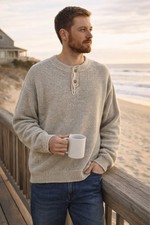 Peconic Bay Traders Waffle Knit Henley Sweater Men  s XL Made in USA