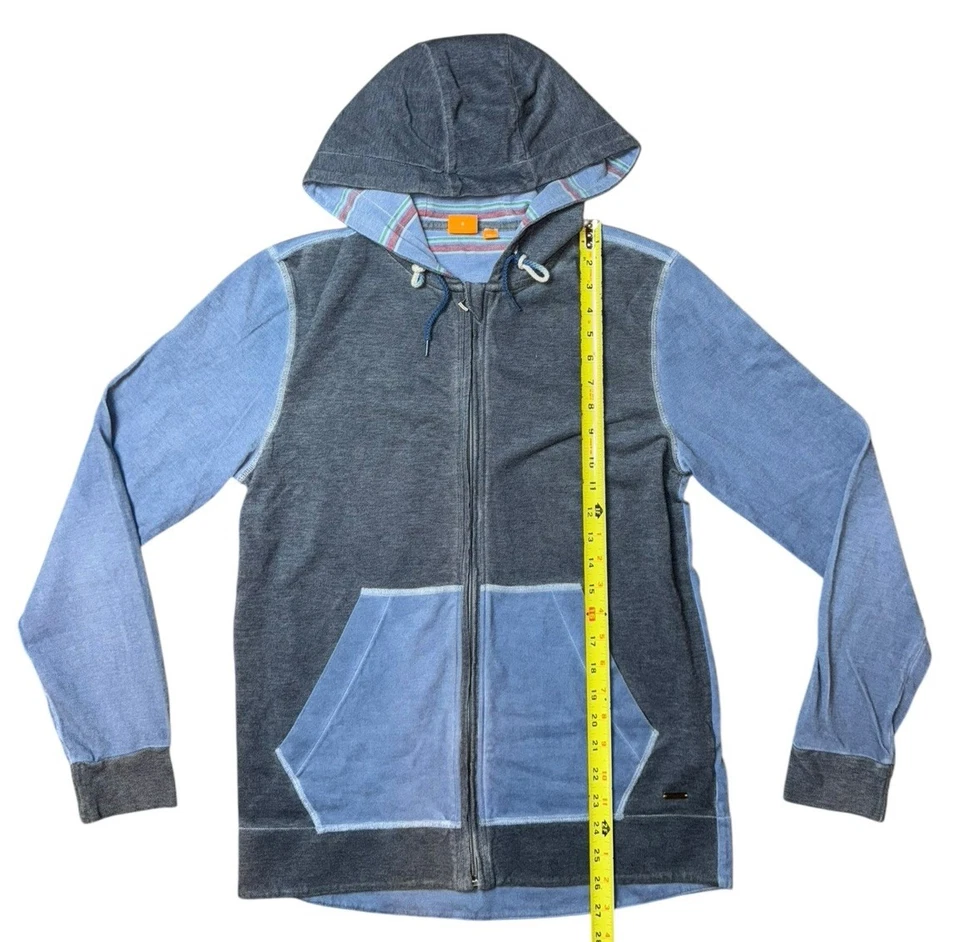 Sudadera con capucha Hugo Boss para hombre con cremallera azul bloques de colores con capucha algodón manga larga talla pequeña Foto 4 de 4