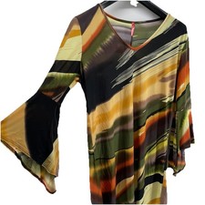Mini Dress Women's XLarge Bell Sleeve Artsy Retro 70s Vibes Made In USA Funky