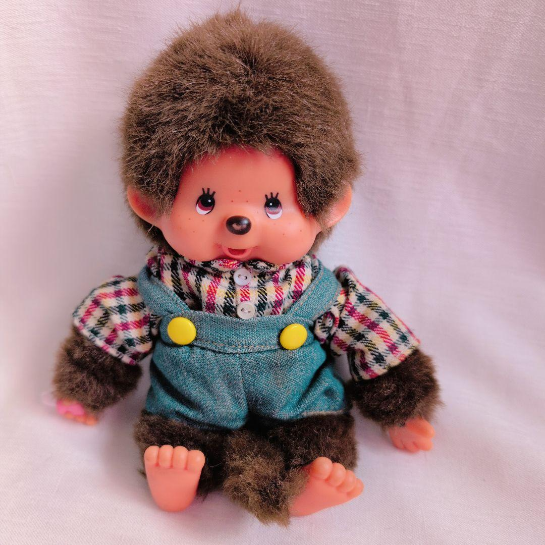 Vintage Monchhichi Boy Plush Doll Overalls Outfit Rare 7.48