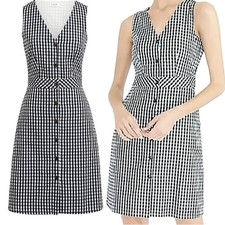 J.Crew Navy & White V-Neck Button-Front Dress in Gingham Plaid Size 10