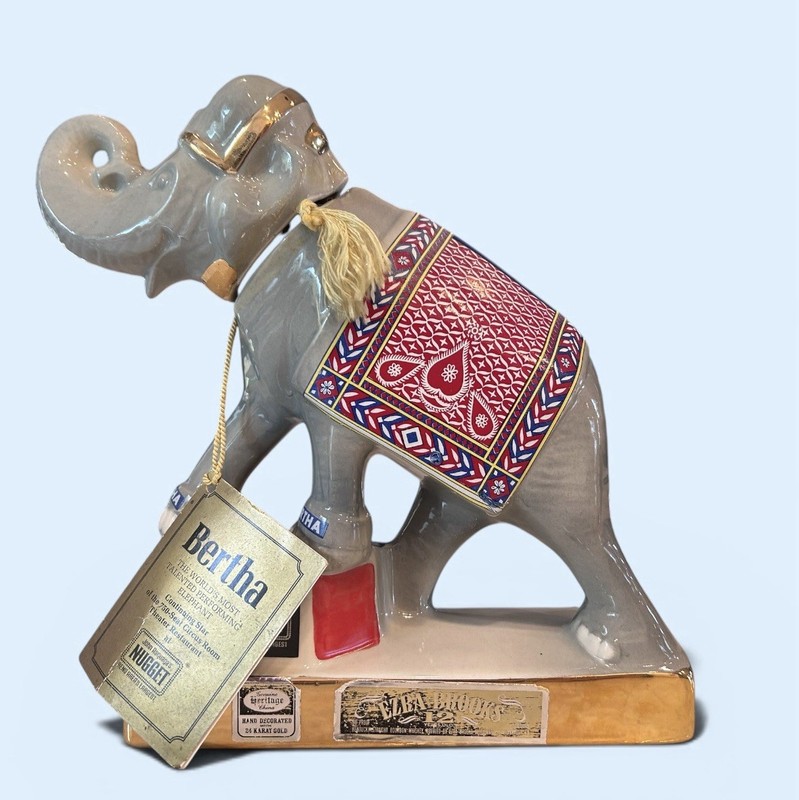 Ezra Brooks Bertha Elephant Decanter 1970 Collector Distillery Original
