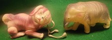 2 - 1930s Celluloid Animals - Jointed Pekingese Lhasa Apso Dog and an Elephant
