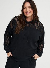 Torrid Cozy Fleece Relaxed Crochet Yoke Hoodie Black Size 0XL