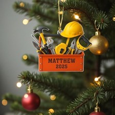 Personalized Tool Box Ornament Hard Hat Wrench Handyman Builder Gift 2025