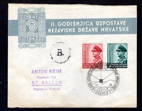 Croatia ww2 1943 travelled FDC  Zagreb - Switzerland