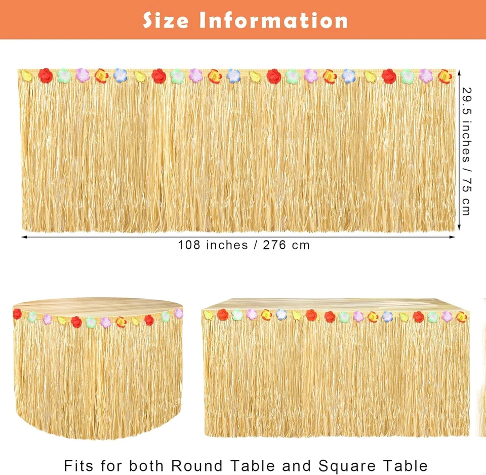 Falda de mesa Luau Grass natural 9 pies X 29,5 pulgadas falda de mesa hawaiana para Tropi Foto 2 de 4