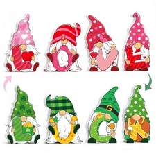 Valentines  St Patricks Day Decorations, 4 Pcs Double-sided Love  Luck Gnome