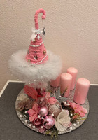 Adventsgesteck Weihnachtsgesteck Adventskranz Baum Rosa Silber Glitzer