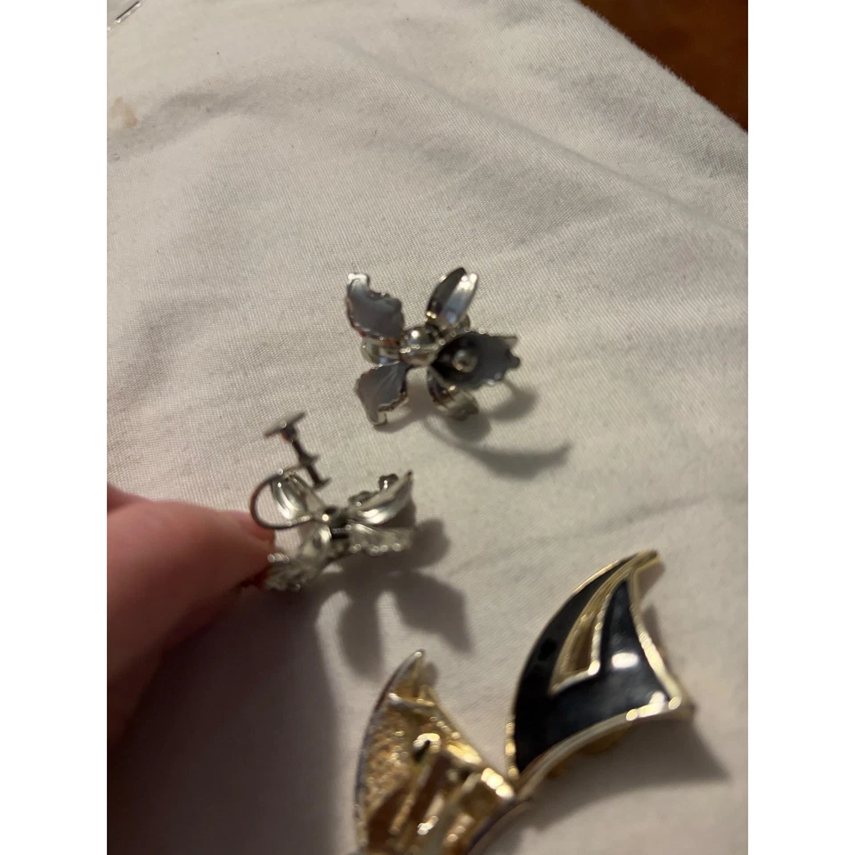 Lote de 7 Pares Pendientes Clip Vintage Floral Abstracto Dorado Tono Plata Foto 3 de 4