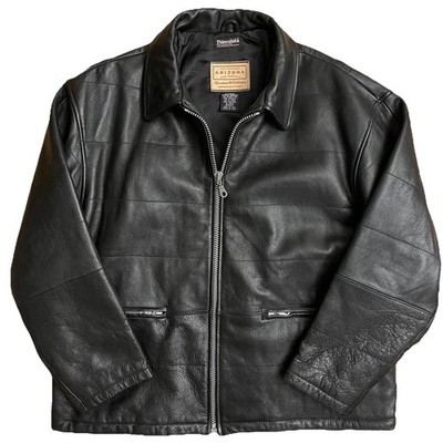 90s Genuine Leather Biker Jacket Arizona Embossed Logo XL Thinsulate  Map Pocket