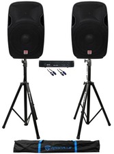 2 Rockville SPGN154 15" 1600w DJ/Pro PA Speakers Gemini Amplifier Stands Cables
