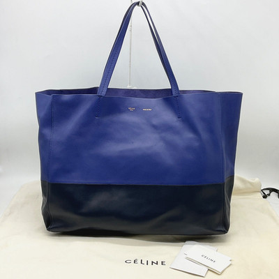 CELINE 169263 Horizontal Cabas Tote Bag Bicolor Blue Black Leather Large Italy