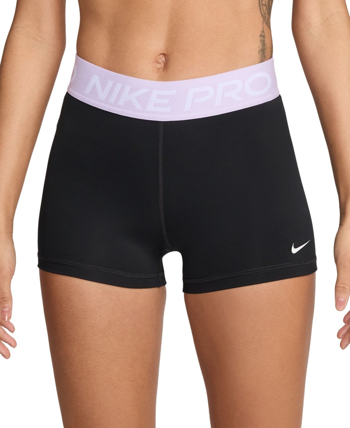 Nike Pro 3" Shorts Women's M Black/Lilac/Bloom/White Wide Elastic Waistband