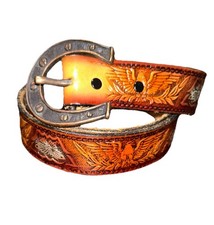 Women  s Western Leather Belt with Horseshoe Buckle 41.5  Brown Cowgirl Rodeo