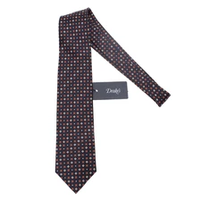 Drake's NWT Neck Tie Dark Blue with Orange & White Geometric Pattern 100% Silk