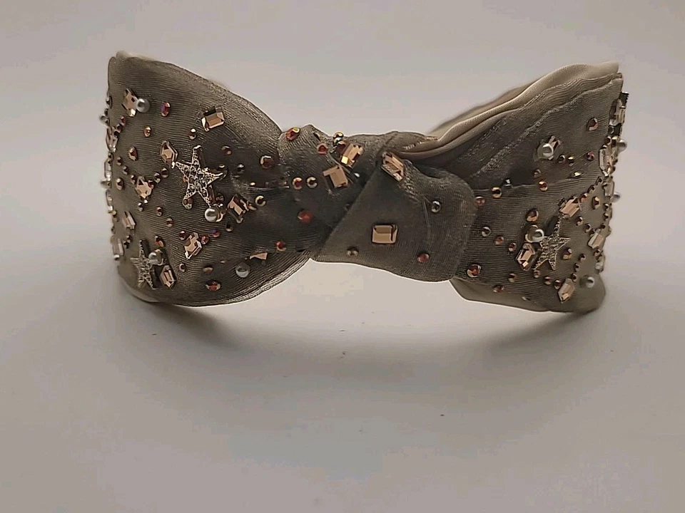 Luxury Gold Mesh Woven Knot Headband Beaded Embellished Pearl Crystals Stars New - Image 3 of 4