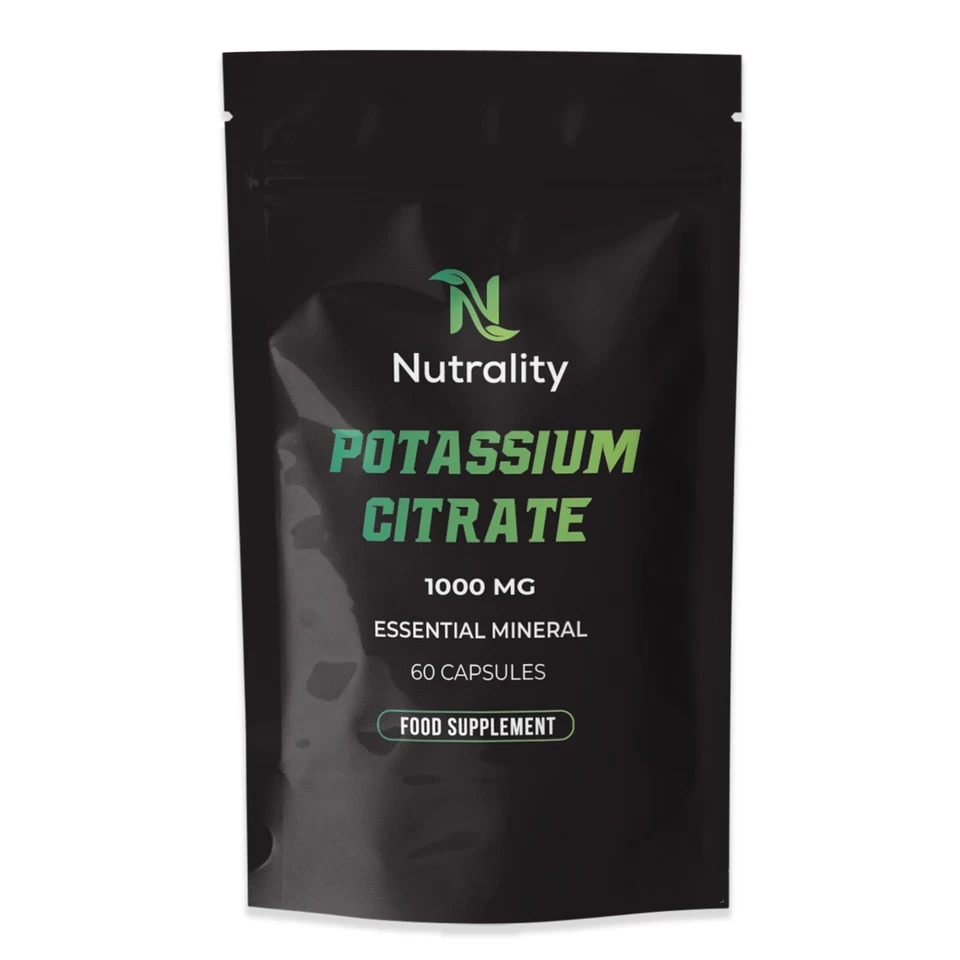 Nutrality Potassium Citrate 1000mg | High Strength Potassium 60 Capsules - Vegan