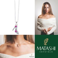 16 Rhodium Plated Necklace W/ Stiletto Shoe & Rose Red Crystals By Matashi on sale 16 Rhodium Plated Necklace W/ Stiletto Shoe & Rose Red Crystals By Matashi on sale
