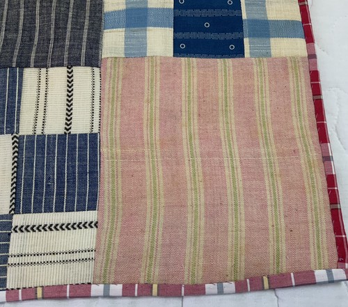 Antique Vintage Quilt Table Topper, Nine Patch, Stripe & Check Prints, Blue - Picture 8 of 13