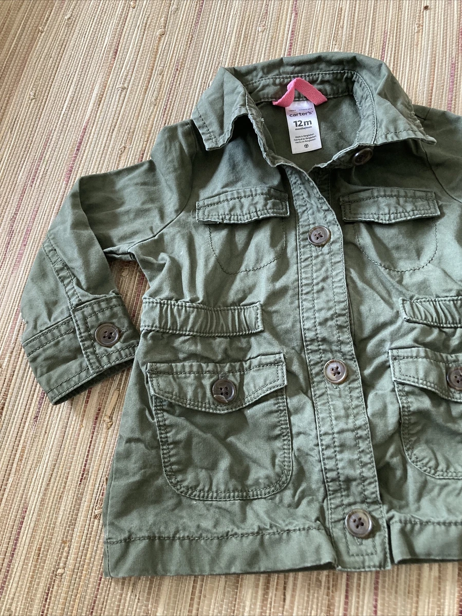 CARTER'S 12 Months Utility Jacket Pockets Army Green Elastic Waist Long  Sleeves | eBay
