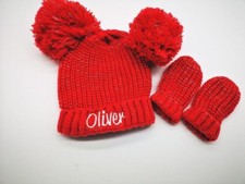 personalised Pom Pom hat  mitten set Baby Assorted Winter Hat Knitted hat 0-6m