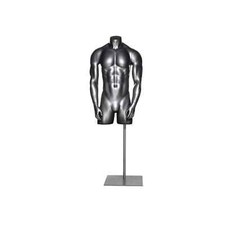 Adult Male Fiberglass Matte Gray Athletic Muscular Mannequin Torso with Base