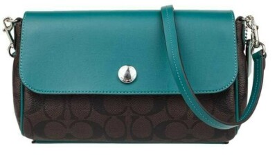 Coach Signature Reversible Crossbody Bag Teal/ Light Blue