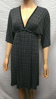 NEW Women's Max Studio Black Blue White V Neck Empire Waist Babydoll Dress  S NWT