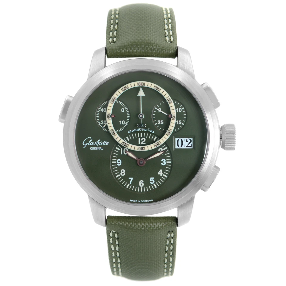 Reloj Glashütte Original Pano Navigator Platino Esfera Verde Hombre 1-95-01-07-14-04