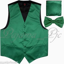Emerald Green Tuxedo Suit Vest Waistcoat and Butterfly Bowtie  Hanky Wedding