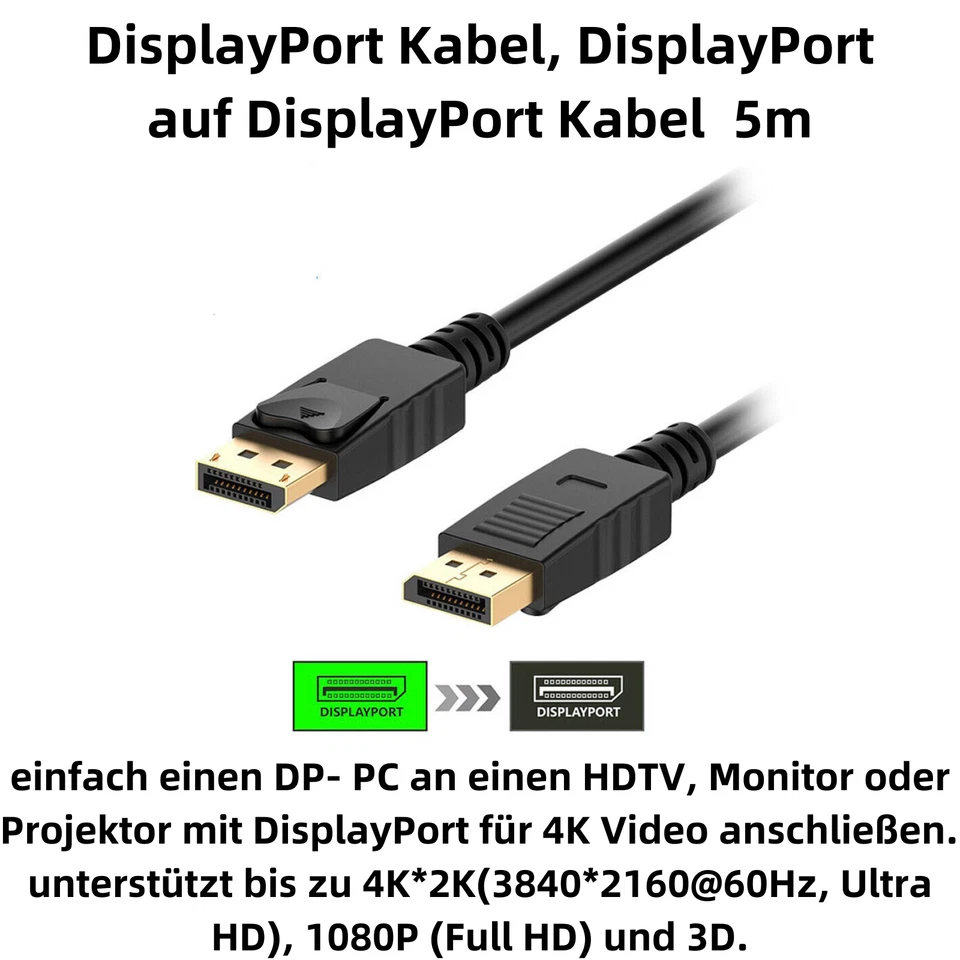 P83C 5m DisplayPort Kabel 144Hz DisplayPort auf DisplayPort Kabel für Monitor PC - Bild 2 von 4