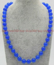Natural 8/10/12mm Blue Jade Round Gemstone Beads Necklace 18'' AAA