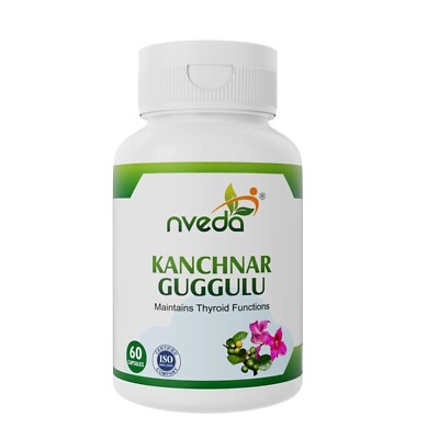 Nveda Kanchnar Guggulu für die Gesundheit der Schilddrüse 60 Kapseln Halsgesu...