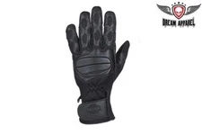 Black Full Finger Long Leather Rugged Style Gloves For Motorcycle Biker Riding