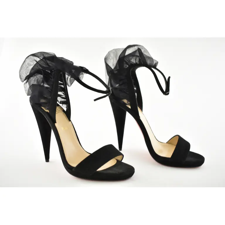 Christian Louboutin Jacqueline De 120 Black Suede Ankle Strap Cone 