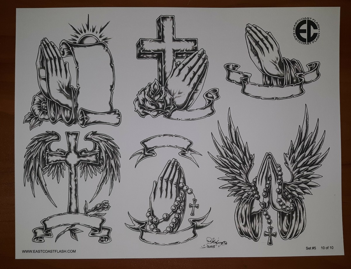 Black And Gray Religious Tattoo Flash 10 Sheets W/ Lines