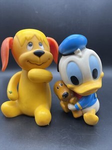 Vtg Toys Lot 2 Rubber/plastic Disney Donald Dakin Dog 1971
