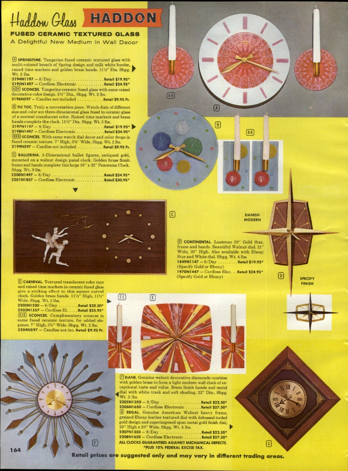 1963 PAPER AD 4 Page Pop Art Wall Clocks COLOR Golden Rays See Thru Numechron