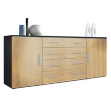 Sideboard Kommode Highboard Anrichte Faro V2 Schwarz matt - Hochglanz