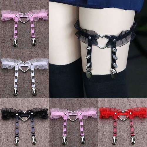 Rock Punk Girl Heart Lace Garter Belt 