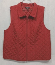 I.N. Studio Vest Womens Quilted Zip Up Red Vest Size 1X Sleeveless Minimalists