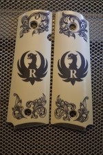 1911/Clones Kimber/Colt Frames Hand Scrimshawed " Ruger Logo " IP Grips 