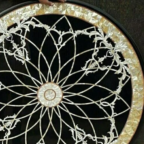 36" Round Black Marble End Coffee Table with Storage Mosaic Inlay Art Home Decor - Image 2 of 4