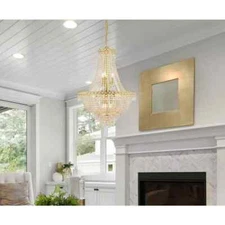 Crystal Chandelier Gold Modern Ceiling 12 Light Pendant Lighting Fixture 24"