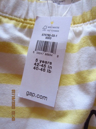 NWT GIRLS 5 GAP CAPRI LEGGINGS WHITE YELLOW STRIPES - Picture 2 of 2