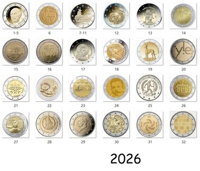 2 Euro 2026 Gedenkmünze - Alle Länder verfügbar - Unz.