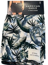 NWT AMERICAN EAGLE 4" Stretch Boxer Sz M-L-XL Blue Green White Leaves 32