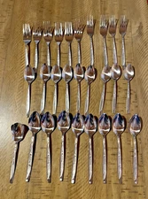 Vtg. 26 Pc. Ekco Eterna Mary Jane Stainless Flatware Forks, Spoons Korea