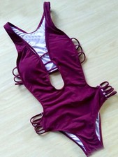 High Cut Backless Swimsuit One Piece Print Women Monokini Beach Swimwear